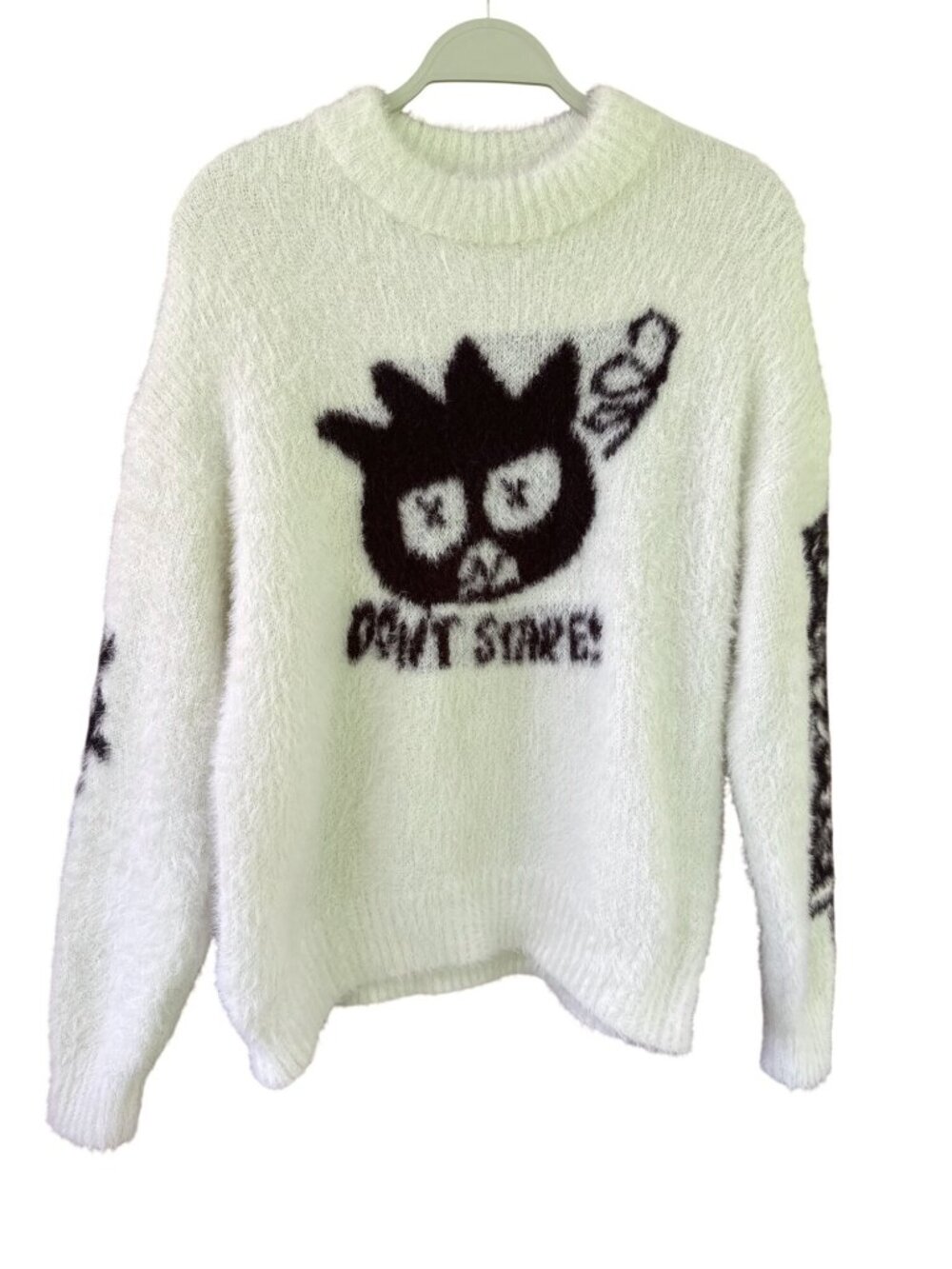 Hello Kitty x Forever 21 Kawaii Badtz Maru Don't Stare Fuzzy Sweater White Small
